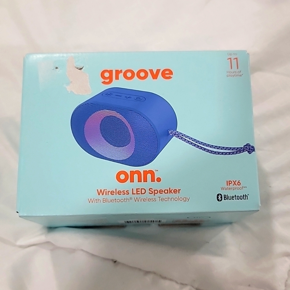 New Groove Onn Portable Waterproof LED Wireless Speaker - Bluetooth IPX6 Blue